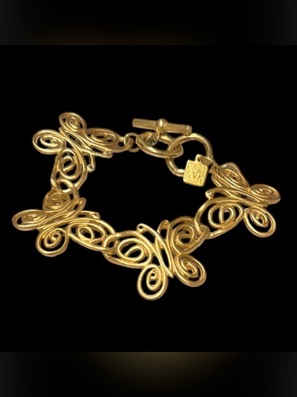 Vintage Anne Klein Stylized Butterfly Gold-Tone Signed Statement Link Bracelet